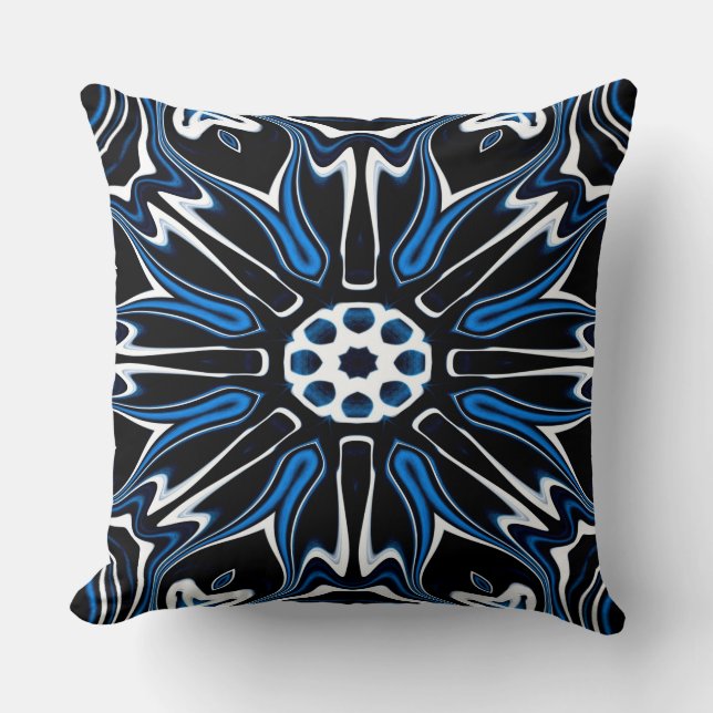 Almofada Arte Flores Azul, Preta e Branca da Estônia (Frente)