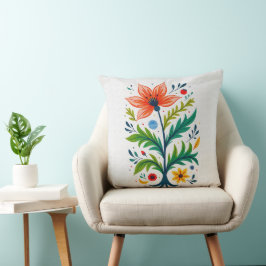 Almofada Arte Folclórica Árvore Floral Botânica Boho Cottag
