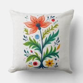 Almofada Arte Folclórica Árvore Floral Botânica Boho Cottag