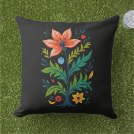 Almofada Arte Folclórica Cottagecore Escura Árvore Floral B
