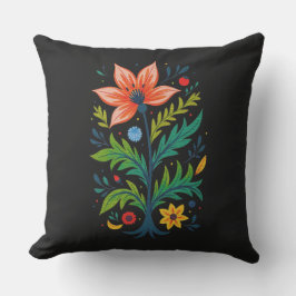 Almofada Arte Folclórica Cottagecore Escura Árvore Floral B