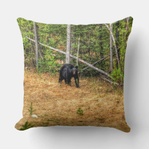 Almofada Arte Fotográfica do Urso Negro Selvagem e Floresta