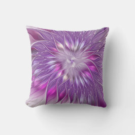 Almofada Arte fractal abstrata da paixão da flor roxa rosa