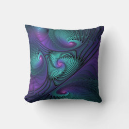 Almofada Arte fractal abstrata moderna Roxo encontra Turque