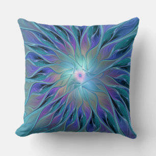 Almofada Arte Fractal Abstrato de Sonho Roxo Azul