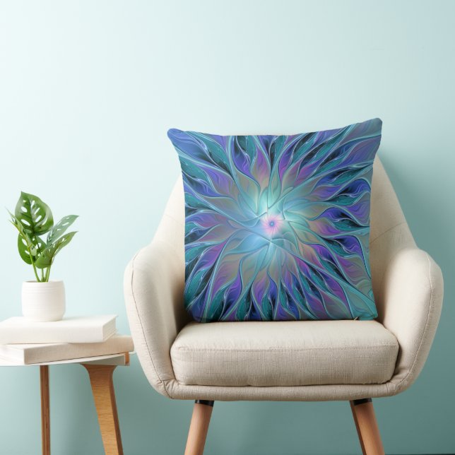 Almofada Arte Fractal Abstrato de Sonho Roxo Azul (Cadeira)