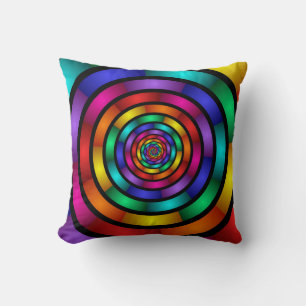 Almofada Arte Fractal Arredondada e Psicodélica Colorida Mo