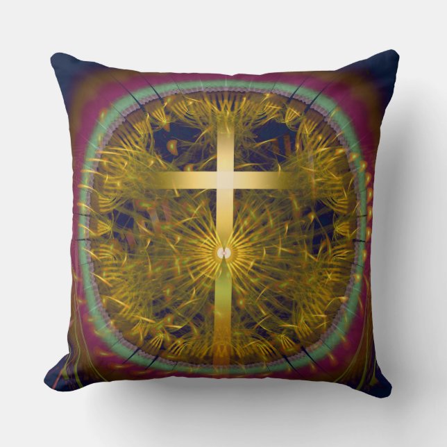 Almofada Arte fractal cruzada composição redonda (Frente)