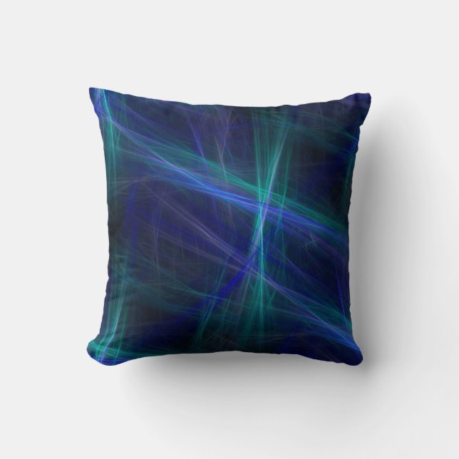 Almofada Arte Fractal de Névoa Azul Verde Abstrata (Frente)