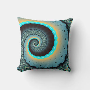 Almofada Arte Fractal Espiral Azul Turquesa Laranja Abstrat
