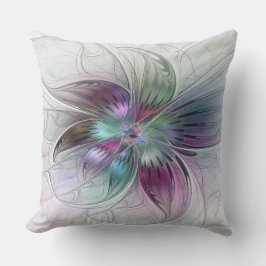 Almofada Arte Fractal Floral Moderna Flor Abstrata Colorida
