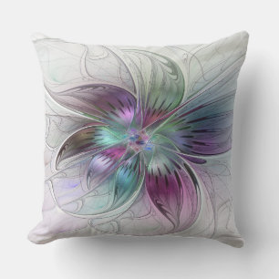 Almofada Arte Fractal Floral Moderna Flor Abstrata Colorida