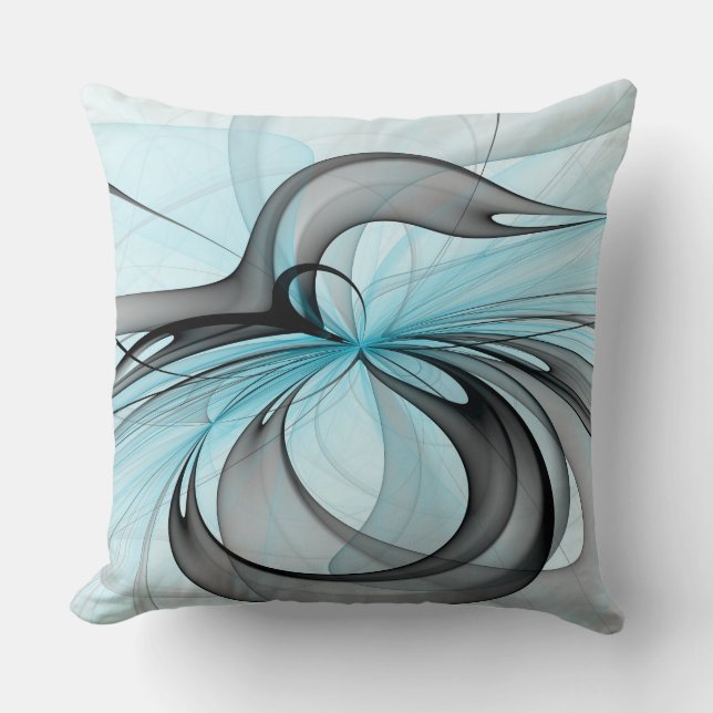 Almofada Arte Fractal Moderna Abstrata Antracite Cinza Azul (Frente)