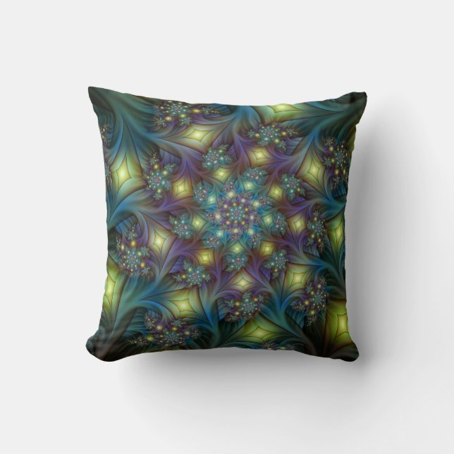 Almofada Arte Fractal Roxa Roxa Abstrato brilhante iluminad (Frente)