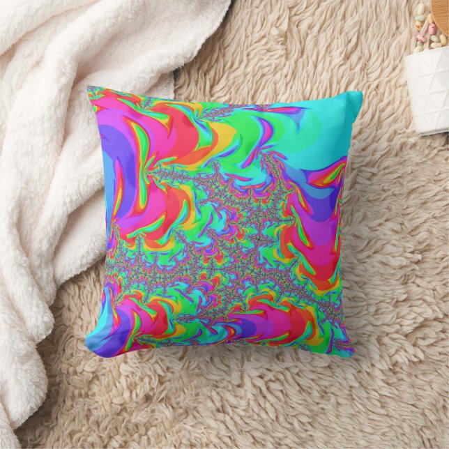 Almofada Arte Fractal Trippy Retro Vibrante Neon Arco-Íris (Cobertor)