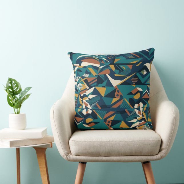 Almofada Arte Geométrica Abstrata Moderna - Laranja Teal Re (Cadeira)