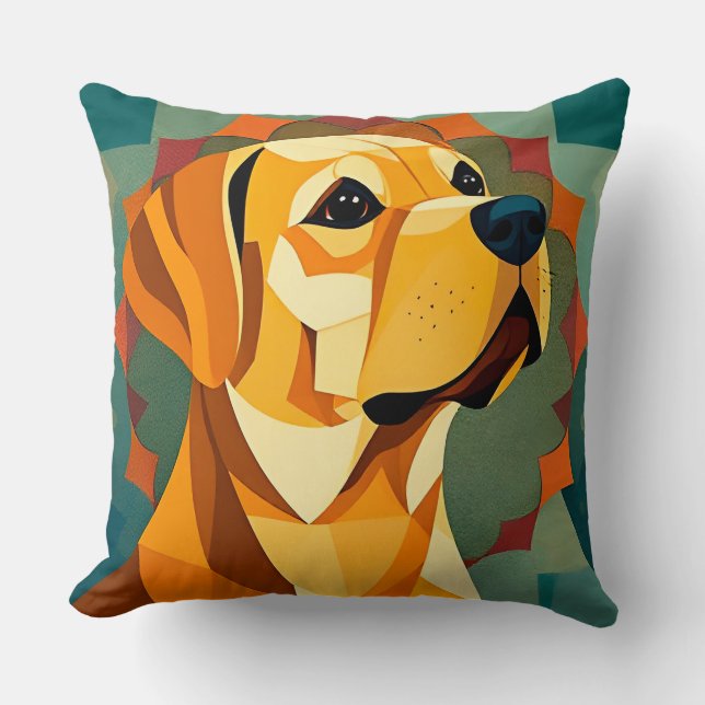 Almofada Arte Geométrica do Cão Labrador Retriever Amarelo (Frente)