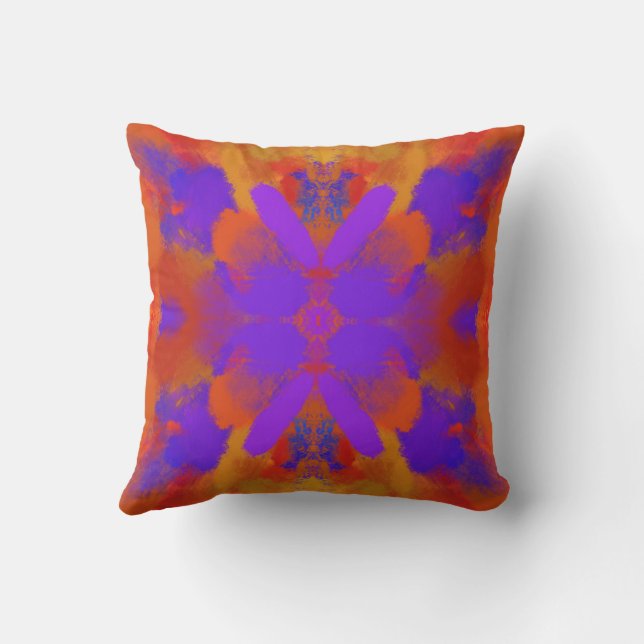 Almofada Arte Gráfica Abstrata Laranja Roxo E Vermelho Desi (Verso)