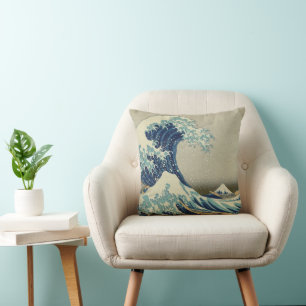 Almofada Arte Japonês Antigo, A Grande Onda por Hokusai