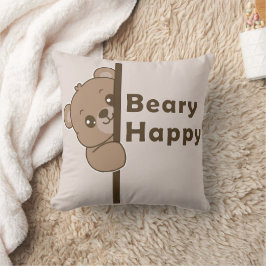Almofada Arte Kawaii de Urso Fofo Espiando Feliz