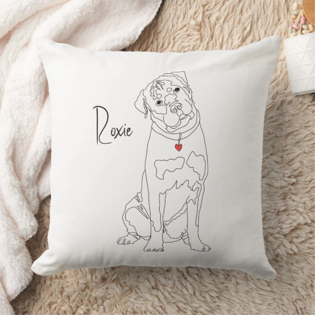 Almofada Arte Linear de Rottweiler com Nome (Cobertor)