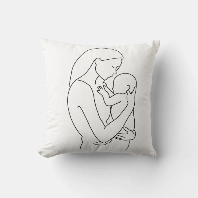 Almofada Arte Linear Personalizada de Mãe e Bebê para o Dia (Frente)