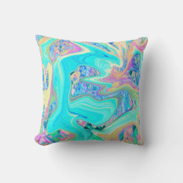 Almofada Arte Líquida Azul Aqua Retro em Hortênsias Abstrat