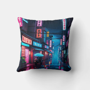 Almofada Arte LoFi da Rua de Tóquio à Noite