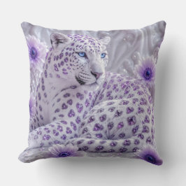Almofada Arte Majestosa de Leopardo Revestido de Joias Roxa
