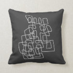 Almofada Arte Moderna de Abstrato de Linha Preta Contemporâ<br><div class="desc">Ilustração moderna contemporânea de arte com desenho de abstrato em branco sobre fundo preto.</div>