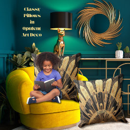 Almofada Arte Moderna Deco Dourado Black Sunburst Motif 20