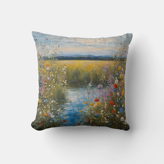Almofada Arte Moderna Flores Silvestres na Água  (Frente)