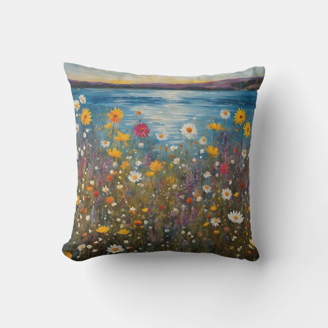 Almofada Arte Moderna Flores Silvestres Paisagem Aquática (Frente)