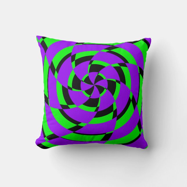Almofada Arte Moderna Redemoinho Psicodélico Verde Roxo (Frente)