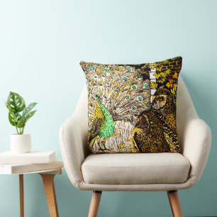 Almofada Arte Neerlandesa Nouveau Peacock e Corujas
