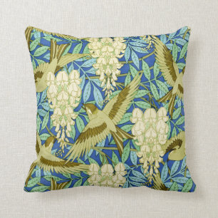 Almofada Arte Nouveau das glicínias e dos pássaros floral
