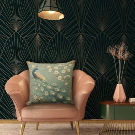 Almofada Arte Nova Floral e Pavão Antigo