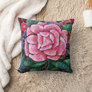 Almofada Arte Novo Botânico Floral Caprichoso Rosa Cor-de-R