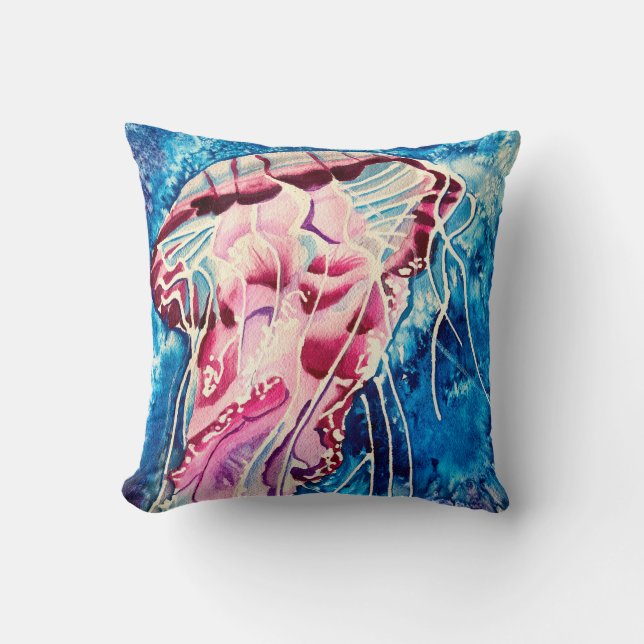 Almofada Arte oceânica de água-vivas (Frente)