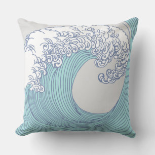 Almofada Arte Oceânica Onda Surf Japonês