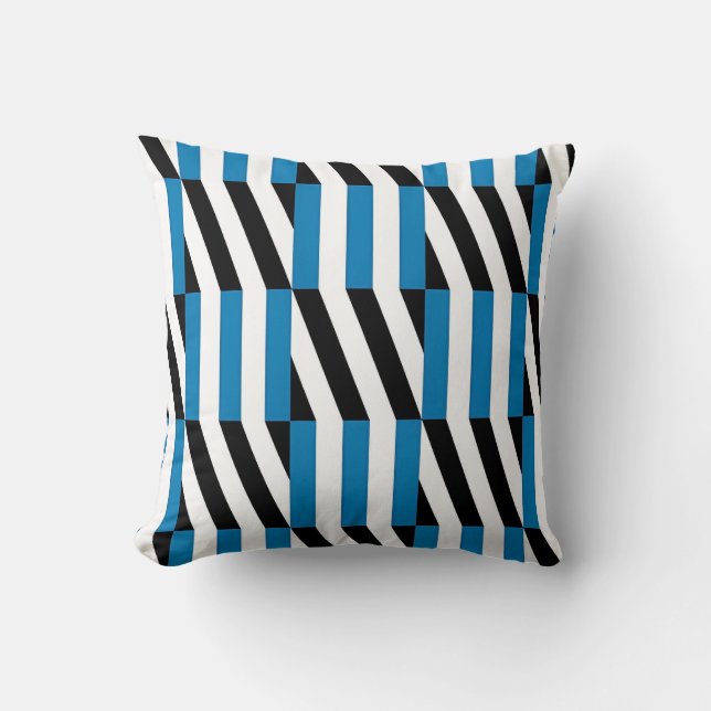 Almofada Arte Óptica Moderna Geométrica Azul Preto e Branco (Frente)