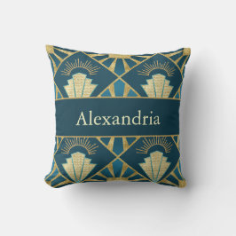 Almofada Arte Personalizada Art Déco Azul Turquesa e Dourad