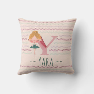 Almofada Arte Personalizada com Monograma de Bailarina Rosa