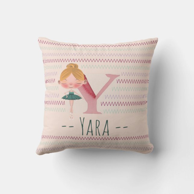 Almofada Arte Personalizada com Monograma de Bailarina Rosa (Verso)