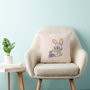 Almofada Arte Personalizada para Berçário com Listras Rosa 