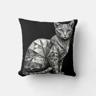 Almofada Arte Poligonal de um Gato Mostrando Desenho Geomét