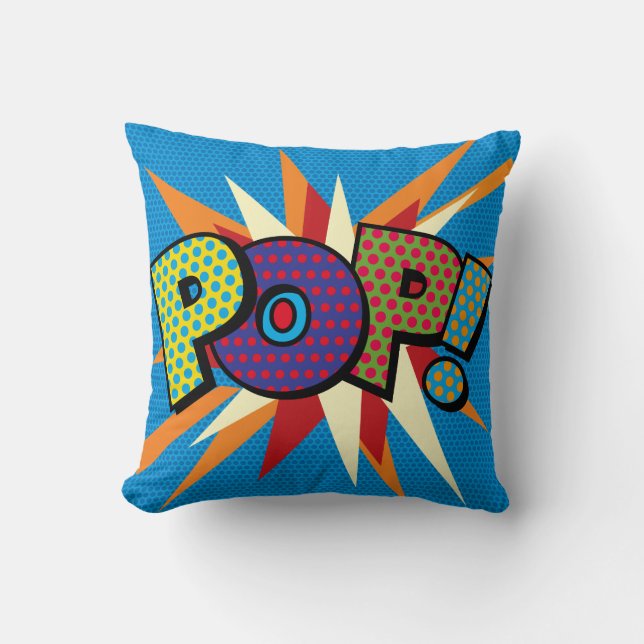 Almofada Arte Pop Tipográfica Moderna de Quadrinhos (Frente)