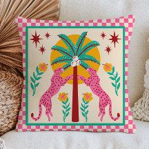 Arte Popular Leopardos com Palmeira Xadrez BOHO