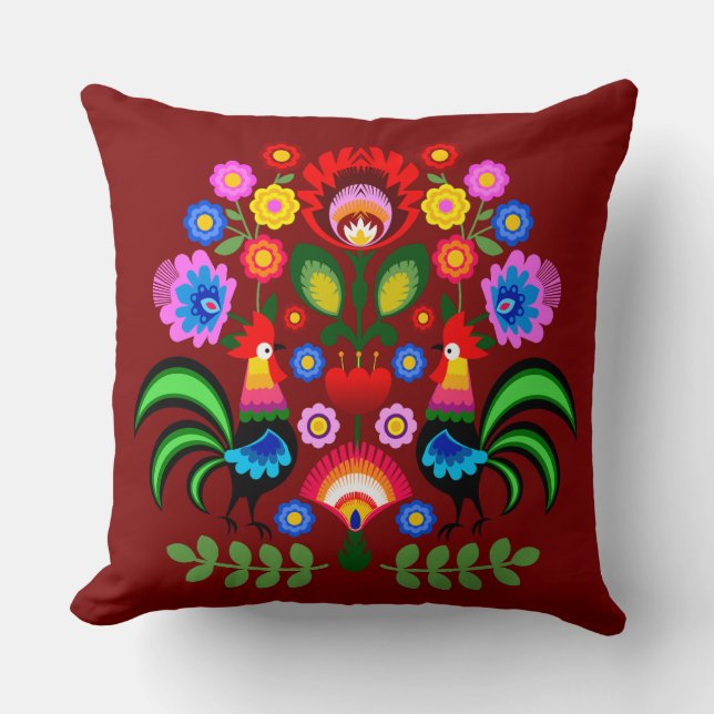 Almofada Arte popular polonesa - padrão dos bordados florai (Frente)