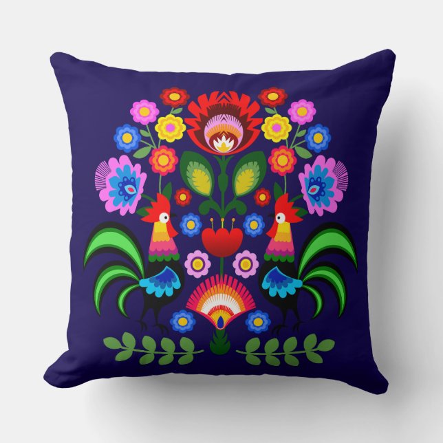 Almofada Arte popular polonesa - padrão dos bordados florai (Frente)